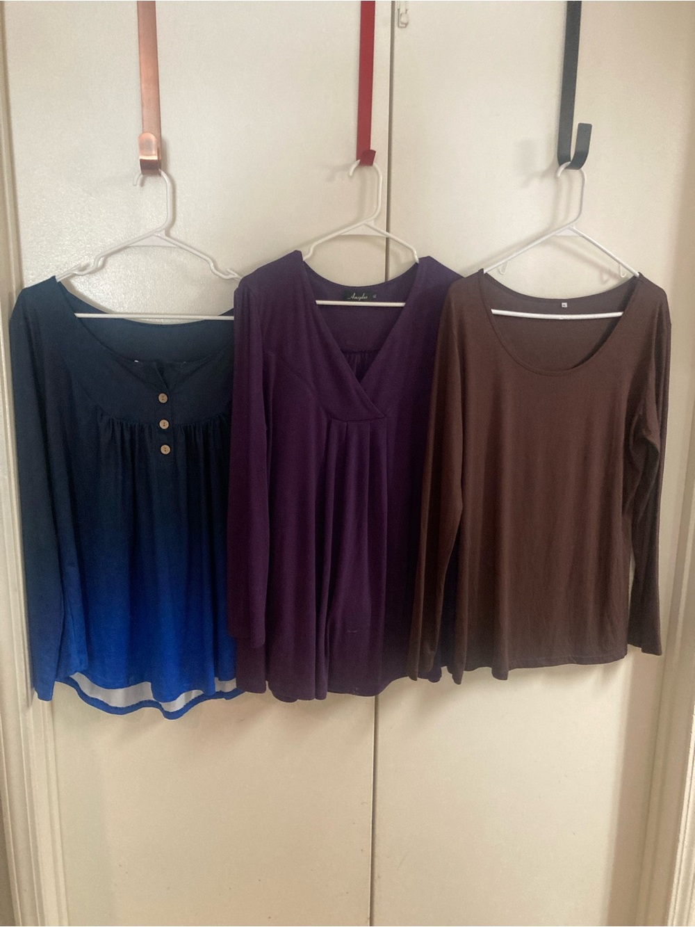 Women’s XL Bundle of 3. Purple, Brown and Blue Long-Sleeve V-Neck Tops